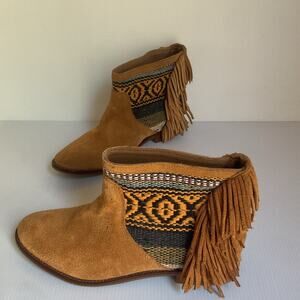 Zara Trafaluc Suede Fringe Western Boho Ankle Boots Size 36 Festival Western